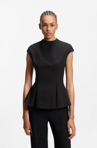 Peplum-hem top with pleat details, Black