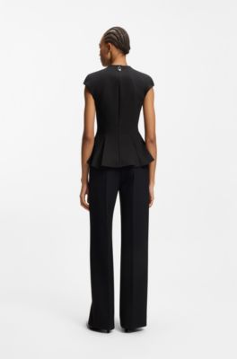 Peplum-hem top with pleat details, Black