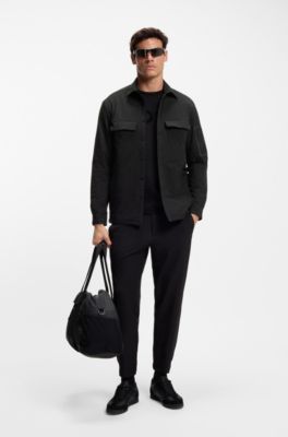Relaxed-fit overshirt in water-repellent poplin, Black