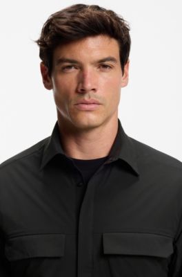 Relaxed-fit overshirt in water-repellent poplin, Black