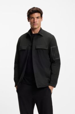 Relaxed-fit overshirt in water-repellent poplin, Black
