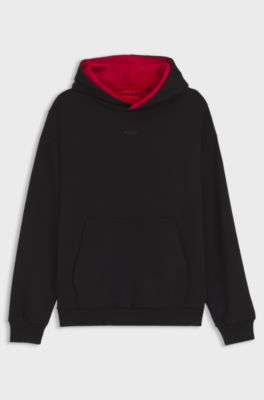 Relaxed-fit hoodie in stretch cotton with contrast inner, Black