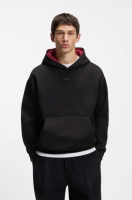 Relaxed-fit hoodie in stretch cotton with contrast inner, Black