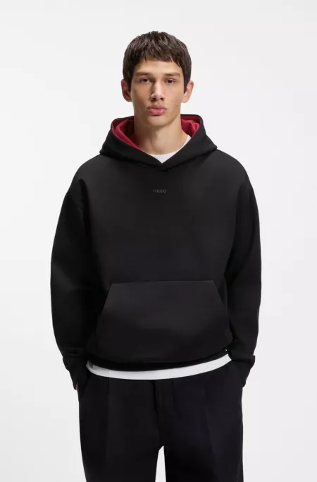 Relaxed-fit hoodie in stretch cotton with contrast inner