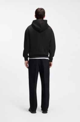 Relaxed-fit hoodie in stretch cotton with contrast inner, Black