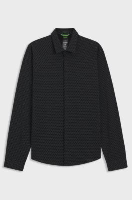 Regular-fit overhemd van katoenen jersey, Grijs met dessin