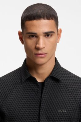 Regular-fit shirt in cotton jersey, Grey Patterned