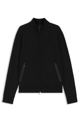 Cotton-blend zip sweatshirt with waffle texture, Black