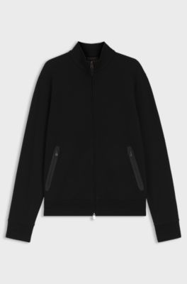 Cotton-blend zip sweatshirt with waffle texture, Black