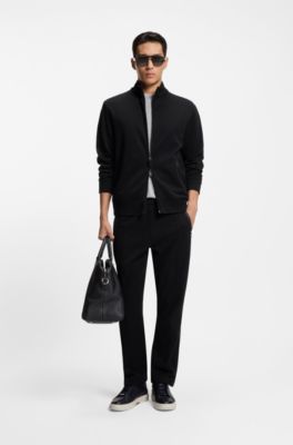 Cotton-blend zip sweatshirt with waffle texture, Black