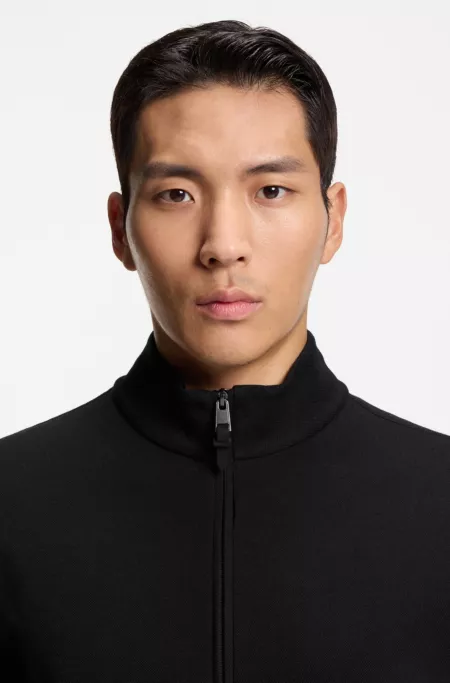 Cotton-blend zip sweatshirt with waffle texture