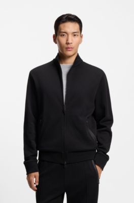 Cotton-blend zip sweatshirt with waffle texture, Black