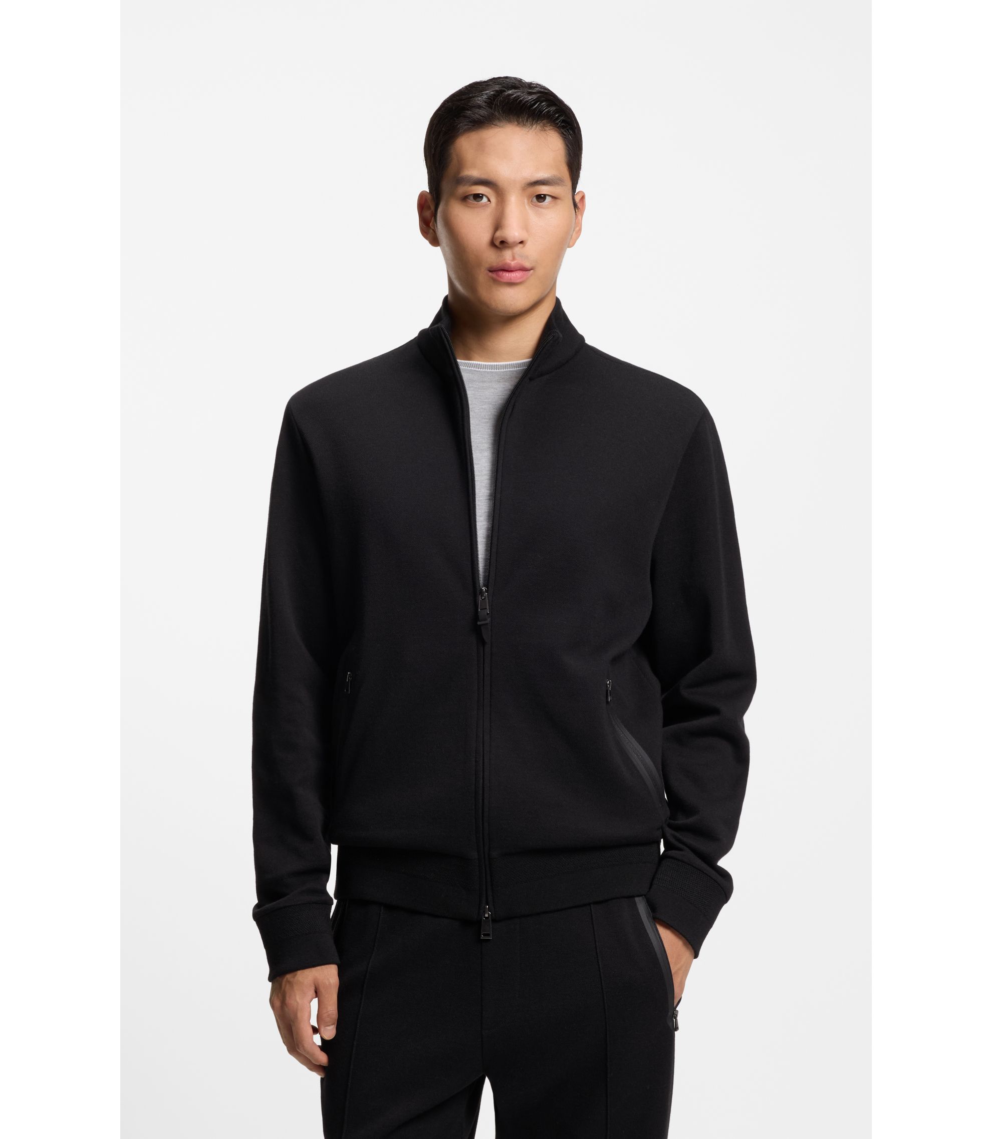 Sweatjacke aus Baumwoll-Mix mit Reißverschluss und Waffelstruktur