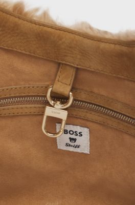 BOSS x Steiff leather tote with mohair-fur front, Beige