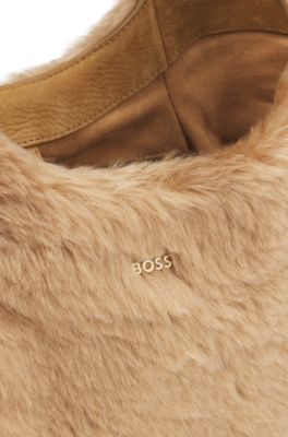 BOSS x Steiff leather tote with mohair-fur front, Beige
