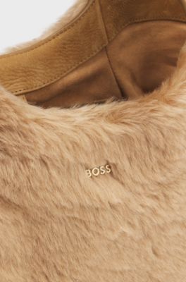 BOSS x Steiff leather tote with mohair-fur front, Beige