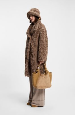 BOSS x Steiff leather tote with mohair-fur front, Beige