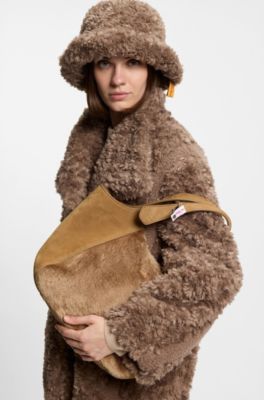 BOSS x Steiff leather tote with mohair-fur front, Beige