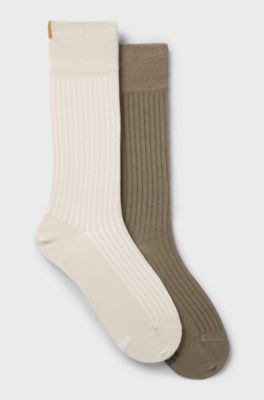 Two-pack of regular-length socks with ribbed structure, Beige