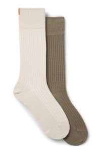 Two-pack of regular-length socks with ribbed structure, Beige