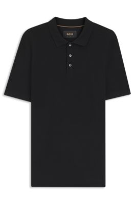 Mercerised-cotton polo shirt with basket weave, Black