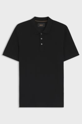 Mercerised-cotton polo shirt with basket weave, Black