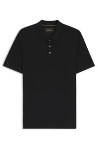 Mercerised-cotton polo shirt with basket weave, Black