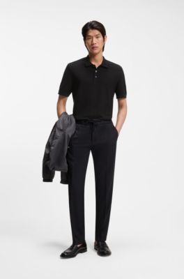 Mercerised-cotton polo shirt with basket weave, Black