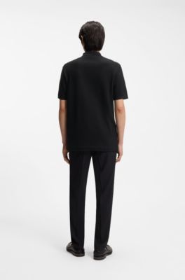 Mercerised-cotton polo shirt with basket weave, Black