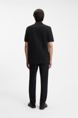 Mercerised-cotton polo shirt with basket weave, Black