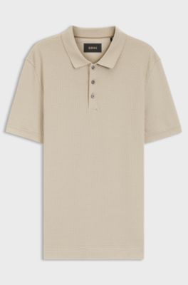 Mercerised-cotton polo shirt with basket weave, Light Brown
