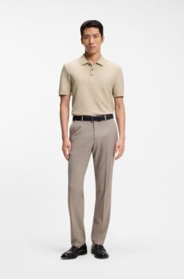 Mercerised-cotton polo shirt with basket weave, Light Brown