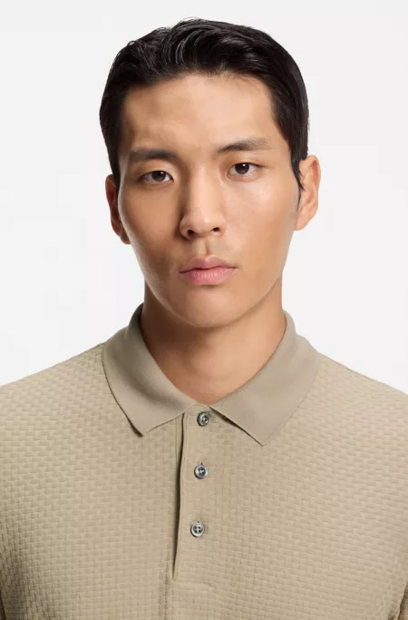 Mercerised-cotton polo shirt with basket weave