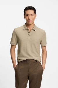 Mercerised-cotton polo shirt with basket weave, Light Brown