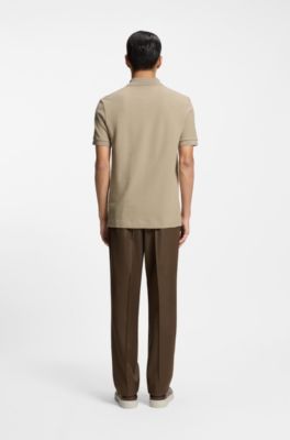 Mercerised-cotton polo shirt with basket weave, Light Brown