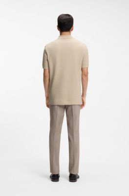 Mercerised-cotton polo shirt with basket weave, Light Brown