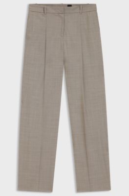 Regular-fit trousers in sharkskin-weave stretch wool, Beige