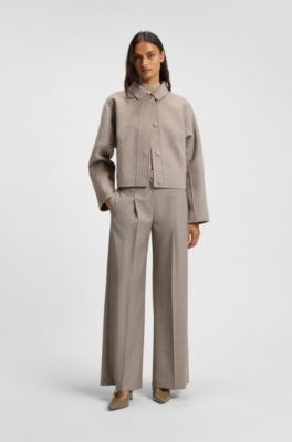 Pantalon Regular en laine stretch au tissage peau de requin, Beige