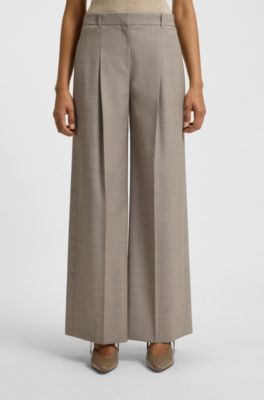 Regular-fit trousers in sharkskin-weave stretch wool, Beige