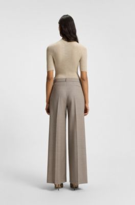 Regular-fit trousers in sharkskin-weave stretch wool, Beige