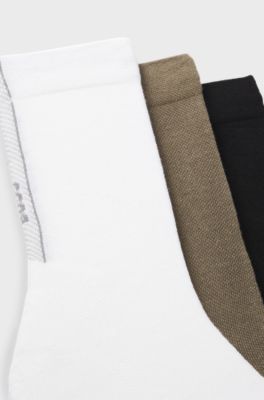 Three-pack of regular-length socks with structured tape, Black  /  White  /  Beige