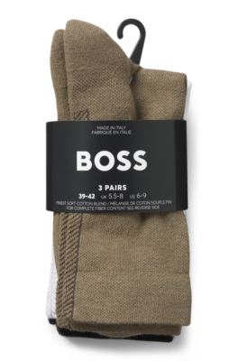 Three-pack of regular-length socks with structured tape, Black  /  White  /  Beige