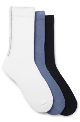 Three-pack of regular-length socks with structured tape, White / Blue