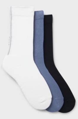 Lot de trois paires de chaussettes mi-mollet avec bande structur&eacute;e, Blanc / Bleu