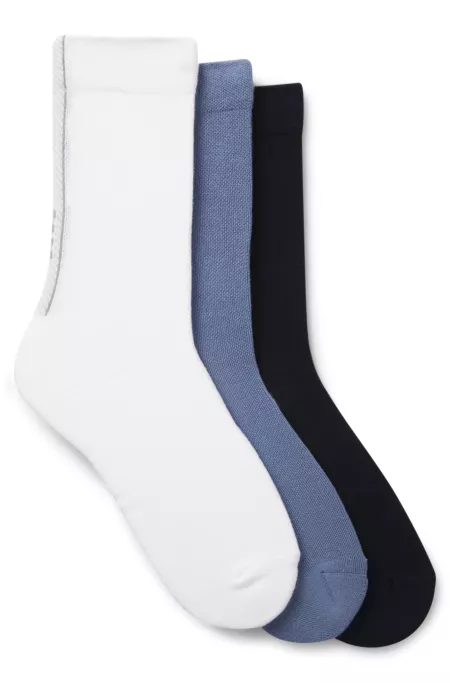 Three-pack of regular-length socks with structured tape