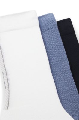 Three-pack of regular-length socks with structured tape, White / Blue