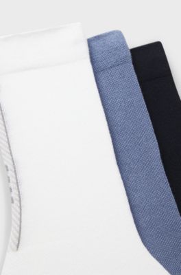 Calze ad altezza regolare con lavorazione a coste in confezione da tre, Bianco / Blu