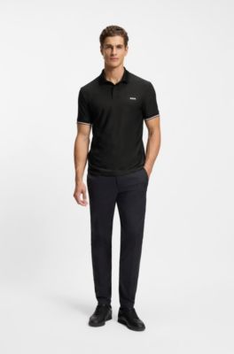 Quick-dry polo shirt with bodymapping details, Black