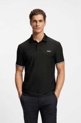 Quick-dry polo shirt with bodymapping details, Black
