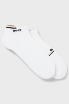 Lot de deux paires de chaussettes longueur cheville avec logos, Blanc
